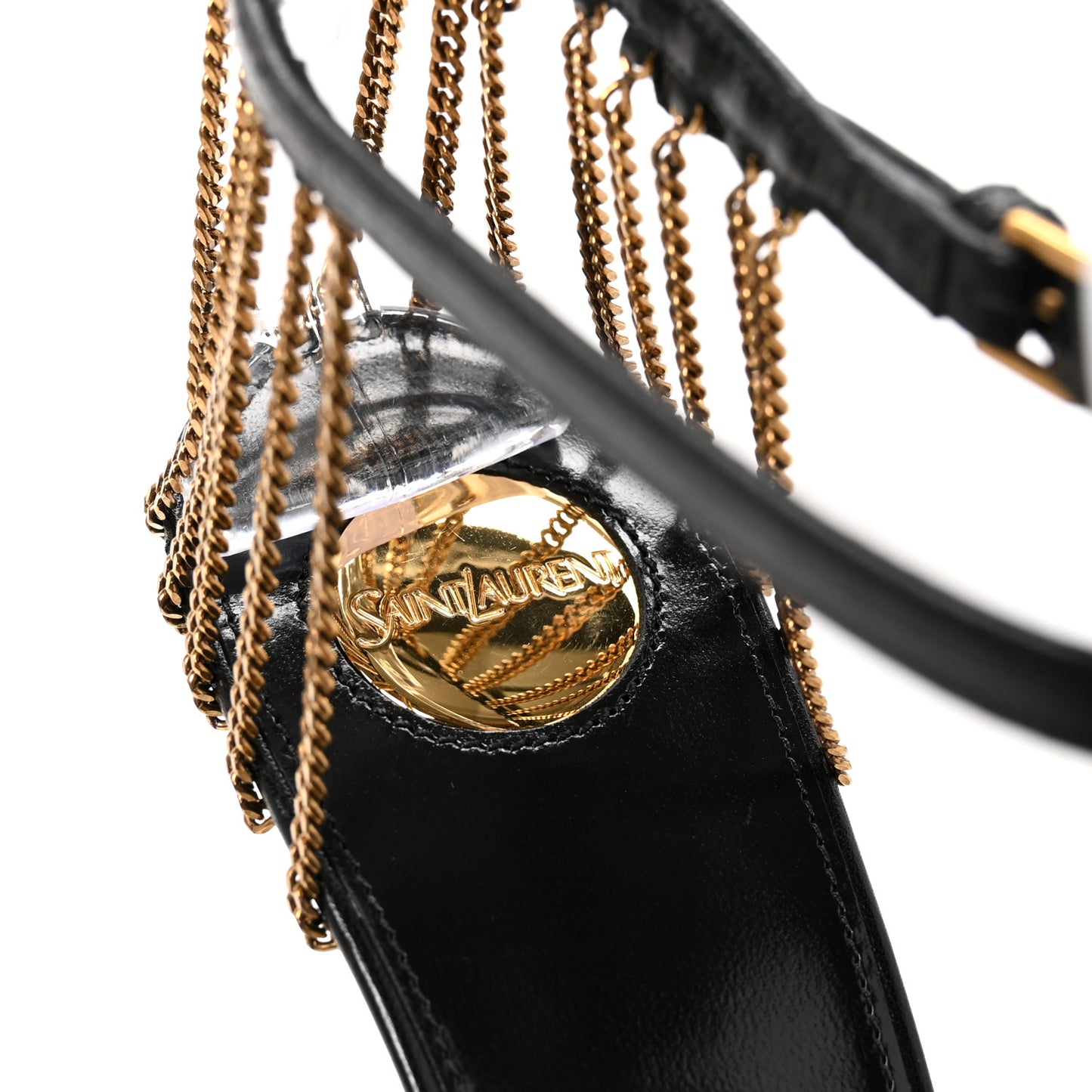 Lambskin Chain Babylone 90 Ankle Strap Sandals 39 Black