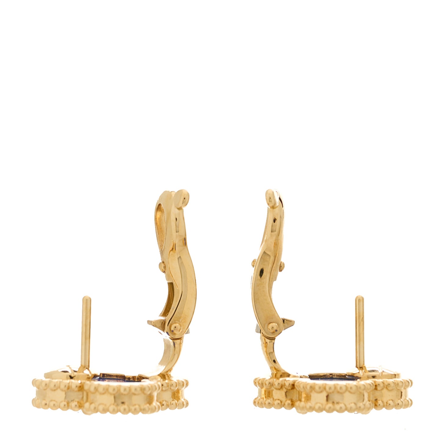 18K Yellow Gold Blue Agate Vintage Alhambra Earrings