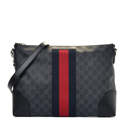 Gucci Soft GG Supreme Monogram Appia Calfskin Web East West Messenger Bag Black Grey 1 of 5
