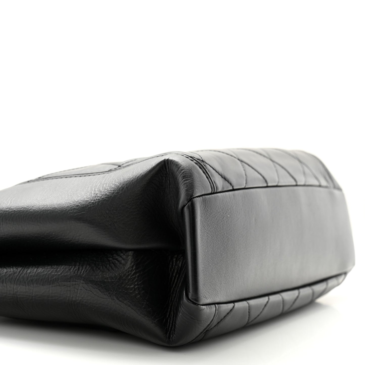 Calfskin Quilted CC Front Pocket Shopping Tote Black