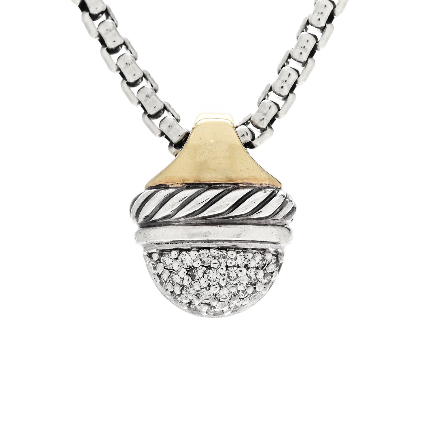 David Yurman Sterling Silver 18K Yellow Gold Diamond Acorn Pendant Necklace 4 of 6