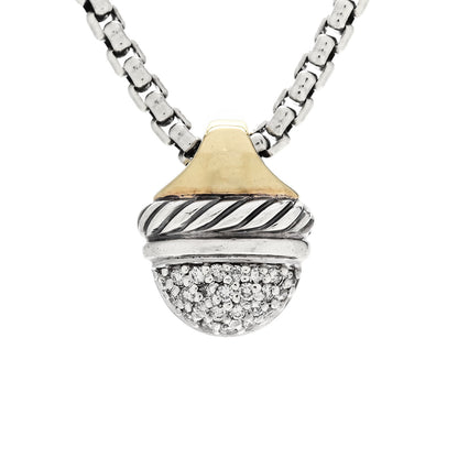 David Yurman Sterling Silver 18K Yellow Gold Diamond Acorn Pendant Necklace 4 of 6