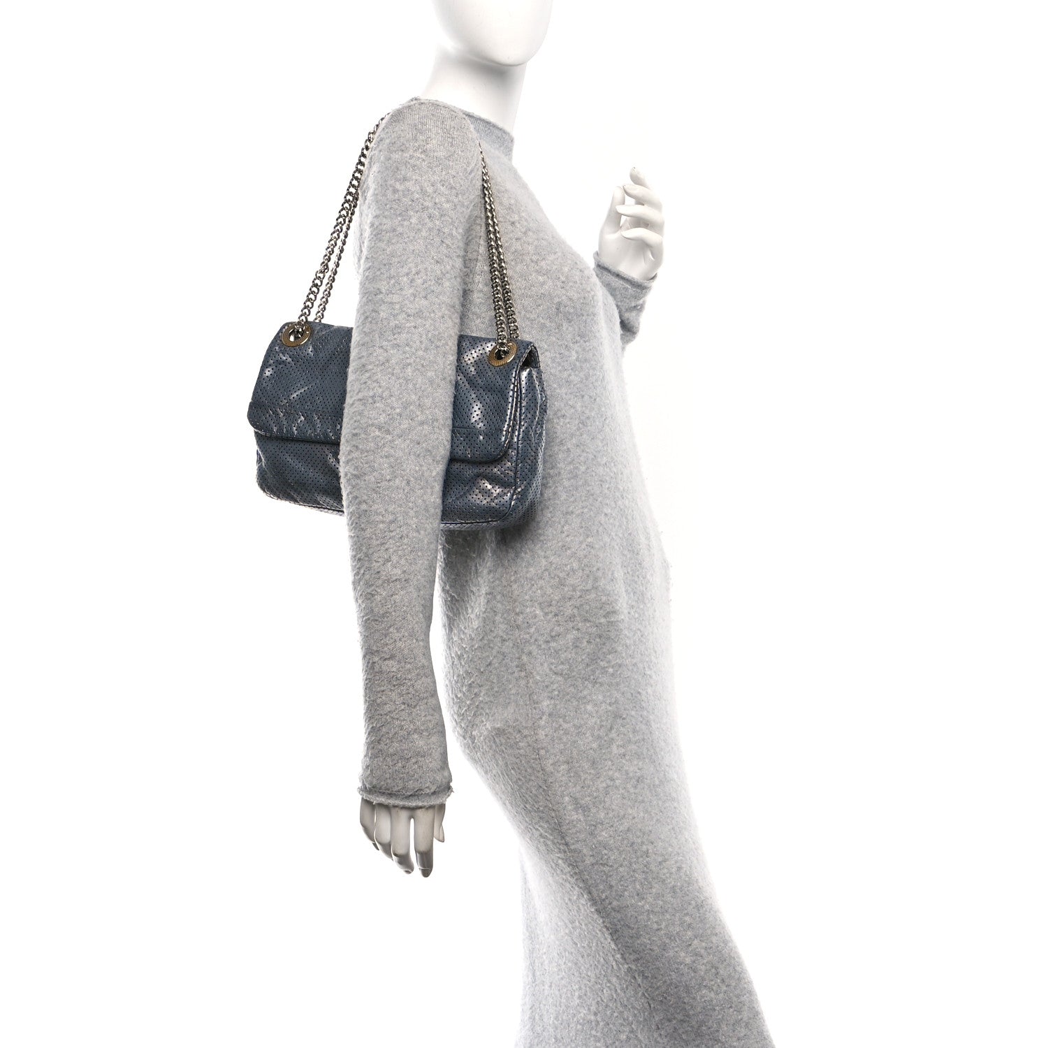 Chanel Metallic Crackled Calfskin Perforated Drill Flap Silver 2 of 10