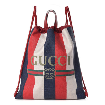 Gucci Canvas Logo Sylvie Stripe Drawstring Backpack Red 1 of 10