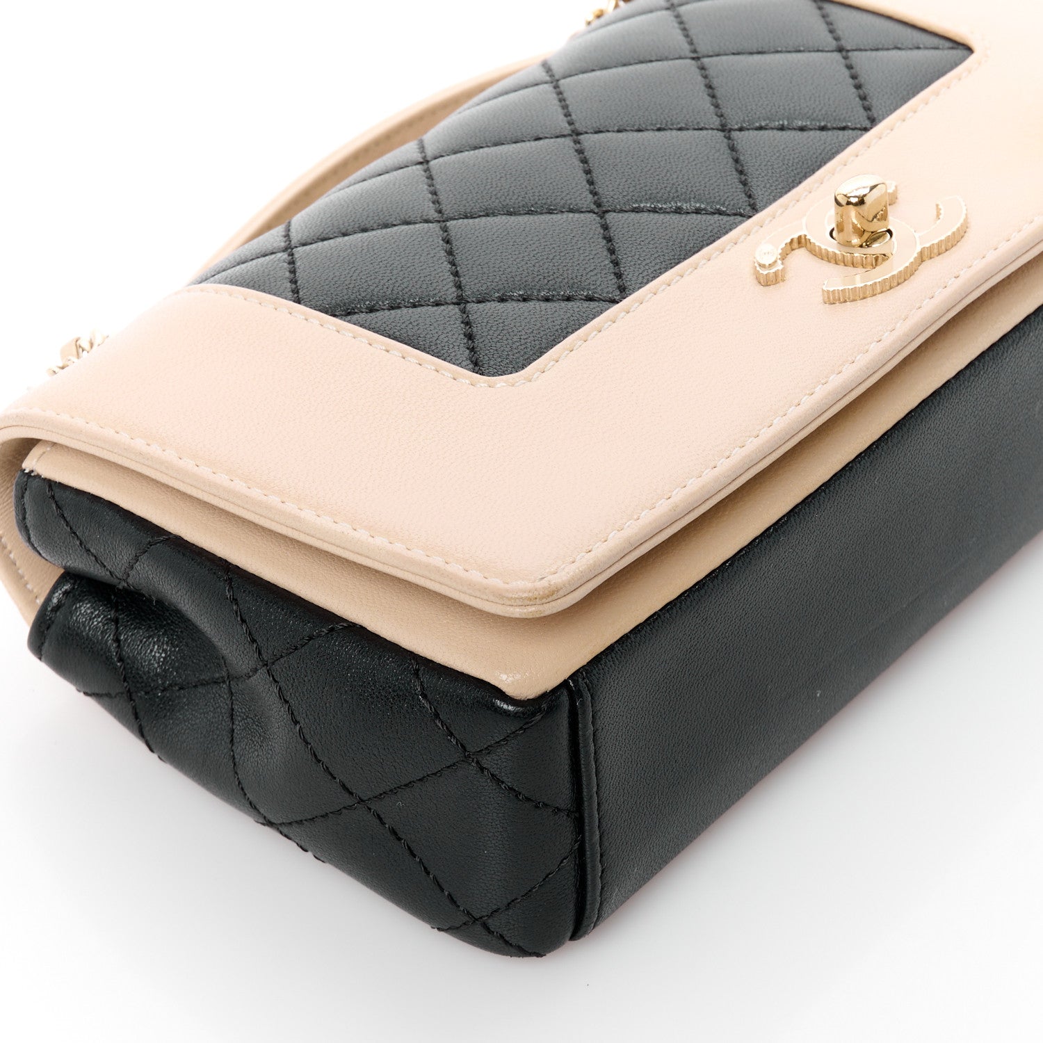Chanel Sheepskin Quilted Small Vintage Mademoiselle Flap Beige Black 10 of 11