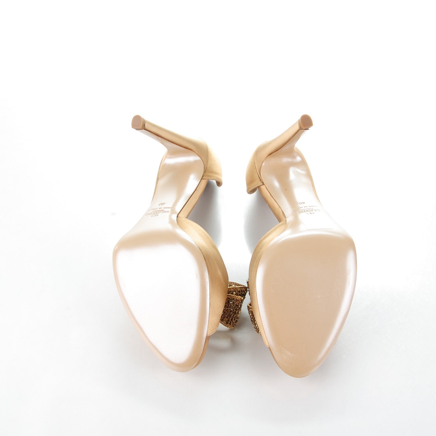 Valentino Garavani Satin Crystal Couture Bow Peep Toe d'Orsay High Heel Pumps 40 Beige 5 of 7