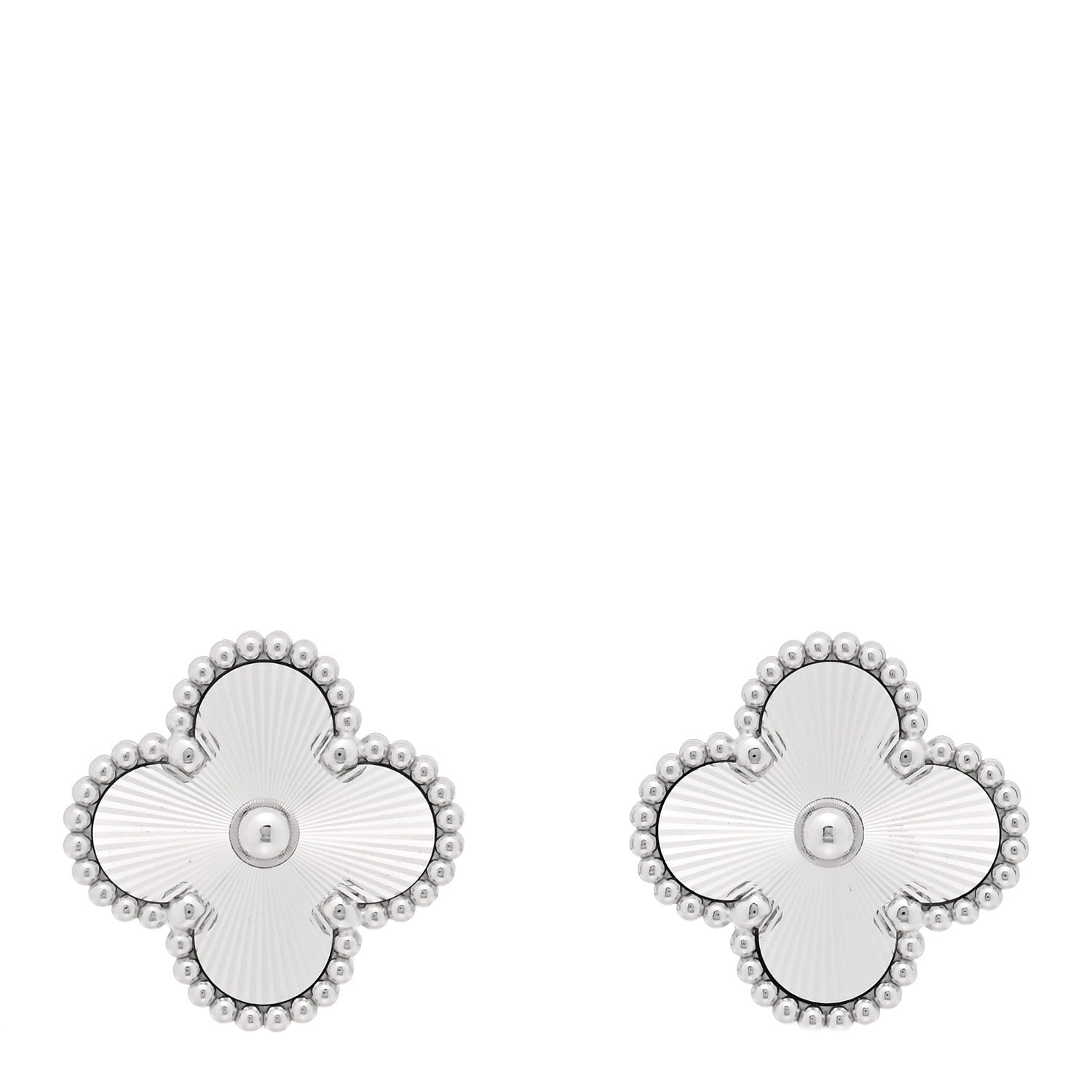 Van Cleef & Arpels 18K White Gold Guilloche Vintage Alhambra Earrings 1 of 5