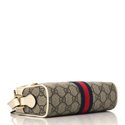 Gucci GG Supreme Monogram Textured Calfskin Web Mini Ophidia Shoulder Bag Beige Ebony Mystic White 3 of 9