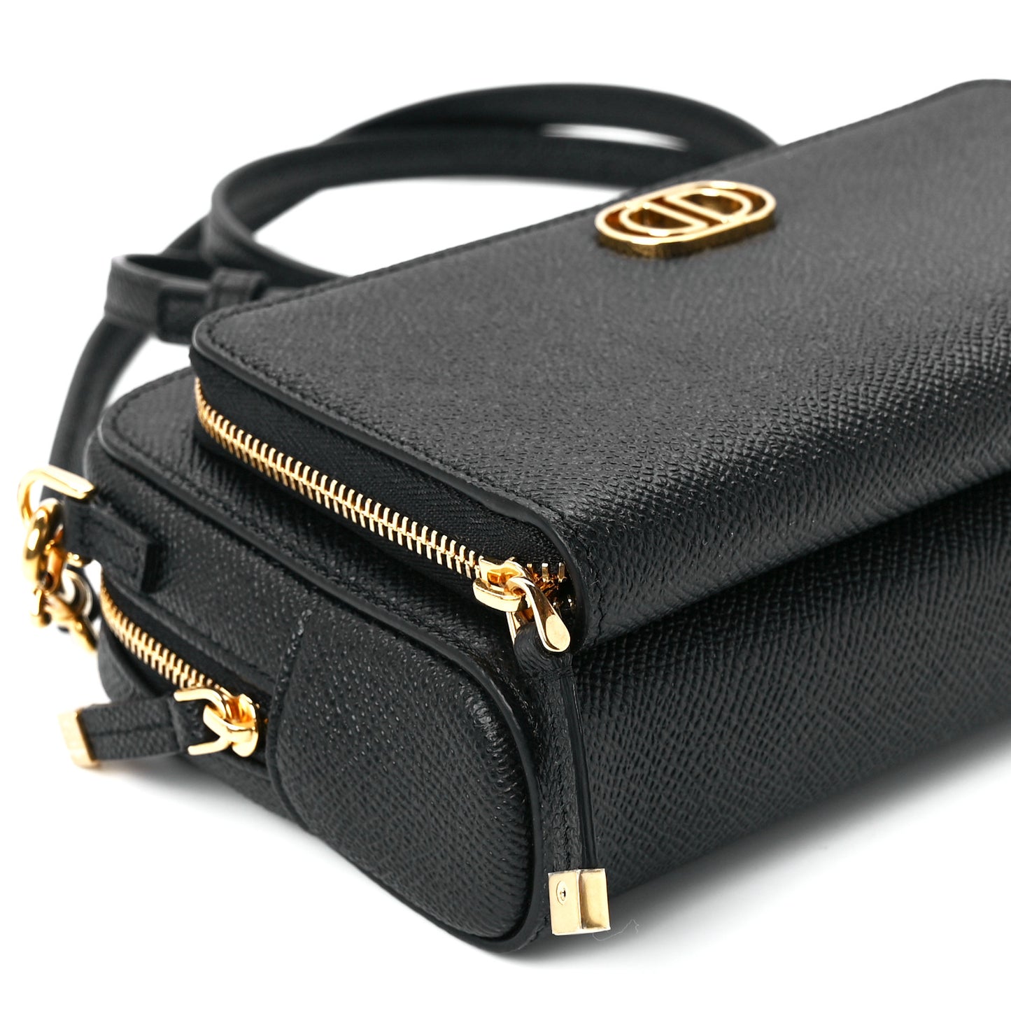 Grained Calfskin Caro Double Pouch Black