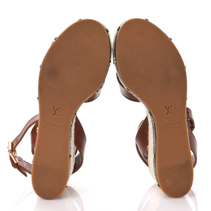 Louis Vuitton Calfskin Studded Espadrille Wedge Sandals 41 Cognac 6 of 10