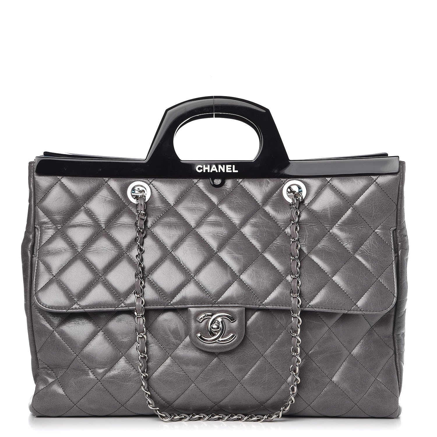 Chanel Glazed Calfskin Quilted Large CC Delivery Tote Grey 1 of 13