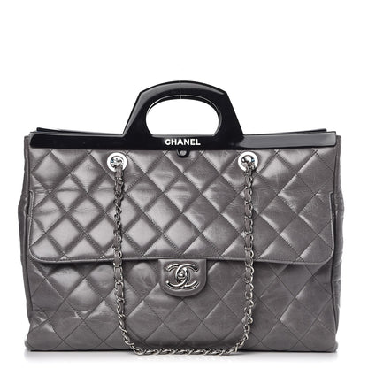 Chanel Glazed Calfskin Quilted Large CC Delivery Tote Grey 1 of 13