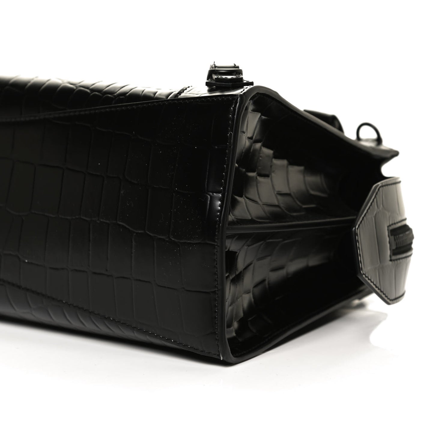 Semi Shiny Calfskin Crocodile Embossed Neo Classic Black Hardware S City Black