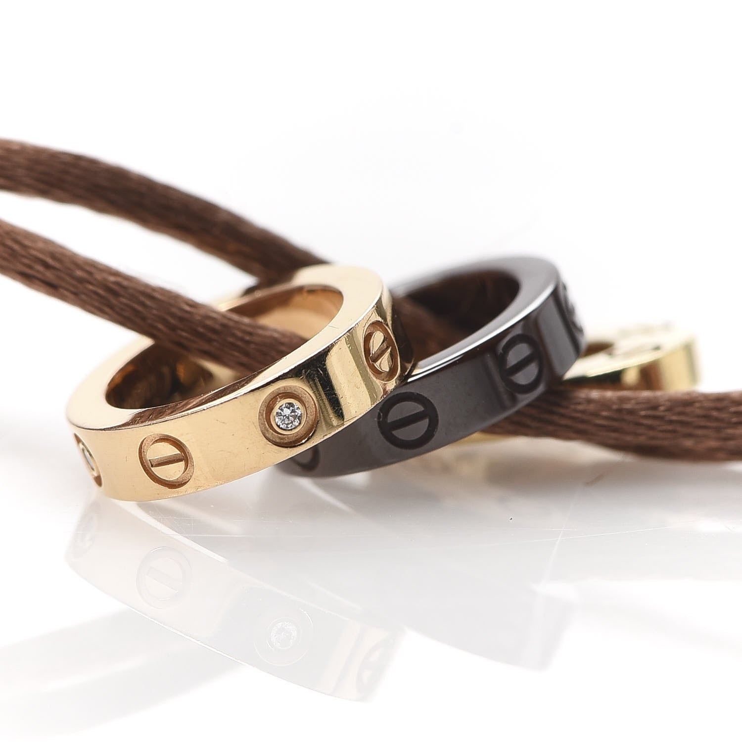 Cartier 18K Pink Yellow Gold Ceramic Diamond LOVE Cord Bracelet Brown 5 of 5