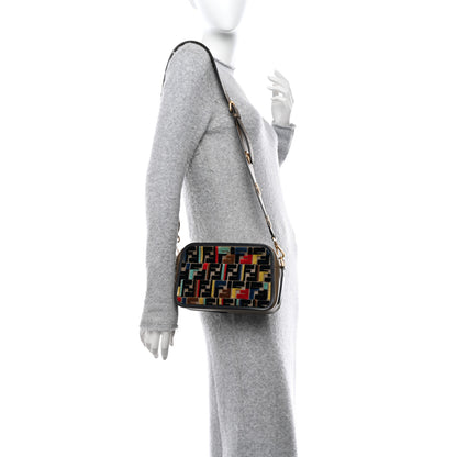 Fendi Vitello Century Velvet F is FF Multicolor Bi-Color Camera Case Fango Black Multicolor 2 of 14