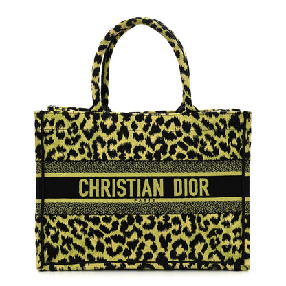 Christian Dior Canvas Mizza Embroidered Medium Leopard Book Tote Lime Pop 1 of 14