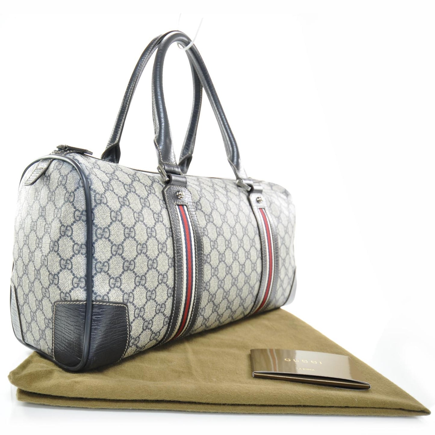 GG Supreme Monogram Web Large Carry On Duffle Bag Navy