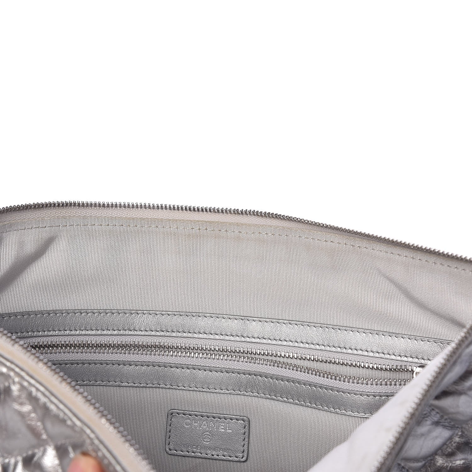 Chanel Metallic Calfskin Quilted Large Cosmo Cosmetic Case Silver 9 of 10