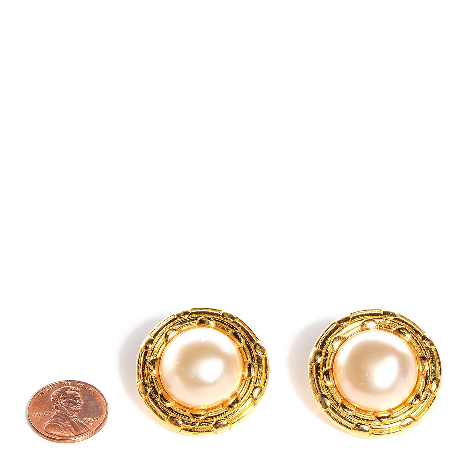 Chanel Faux Pearl Clip On Earrings Gold 2 of 4