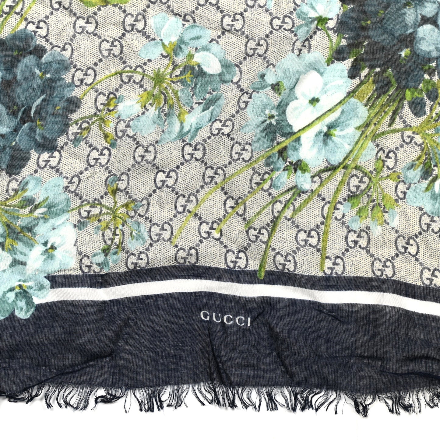 Modal Silk Monogram New Bloom GG Square Scarf Midnight Blue Sky Blue