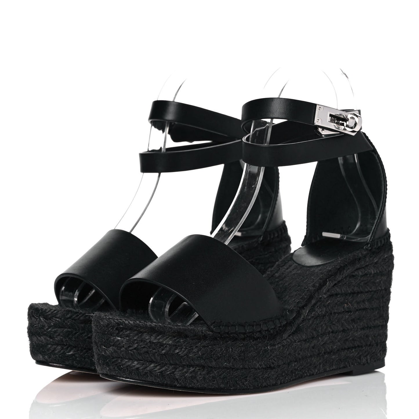Calfskin Tivoli Espadrille Wedge Sandals 36 Black