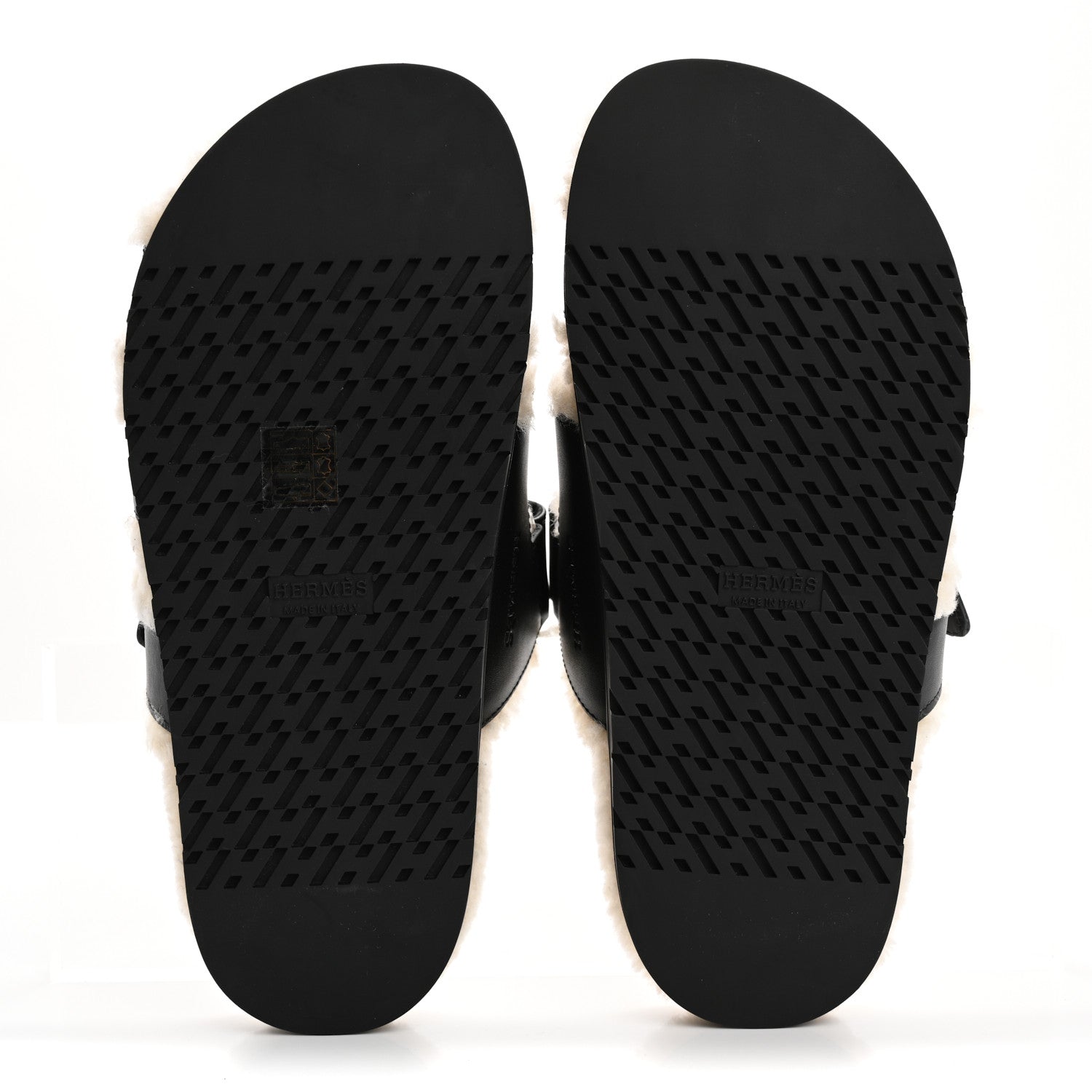 Hermes Glazed Nappa Woolskin Womens Chypre Sandals 38 Black Ecru 6 of 9