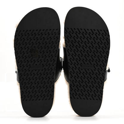 Hermes Glazed Nappa Woolskin Womens Chypre Sandals 38 Black Ecru 6 of 9