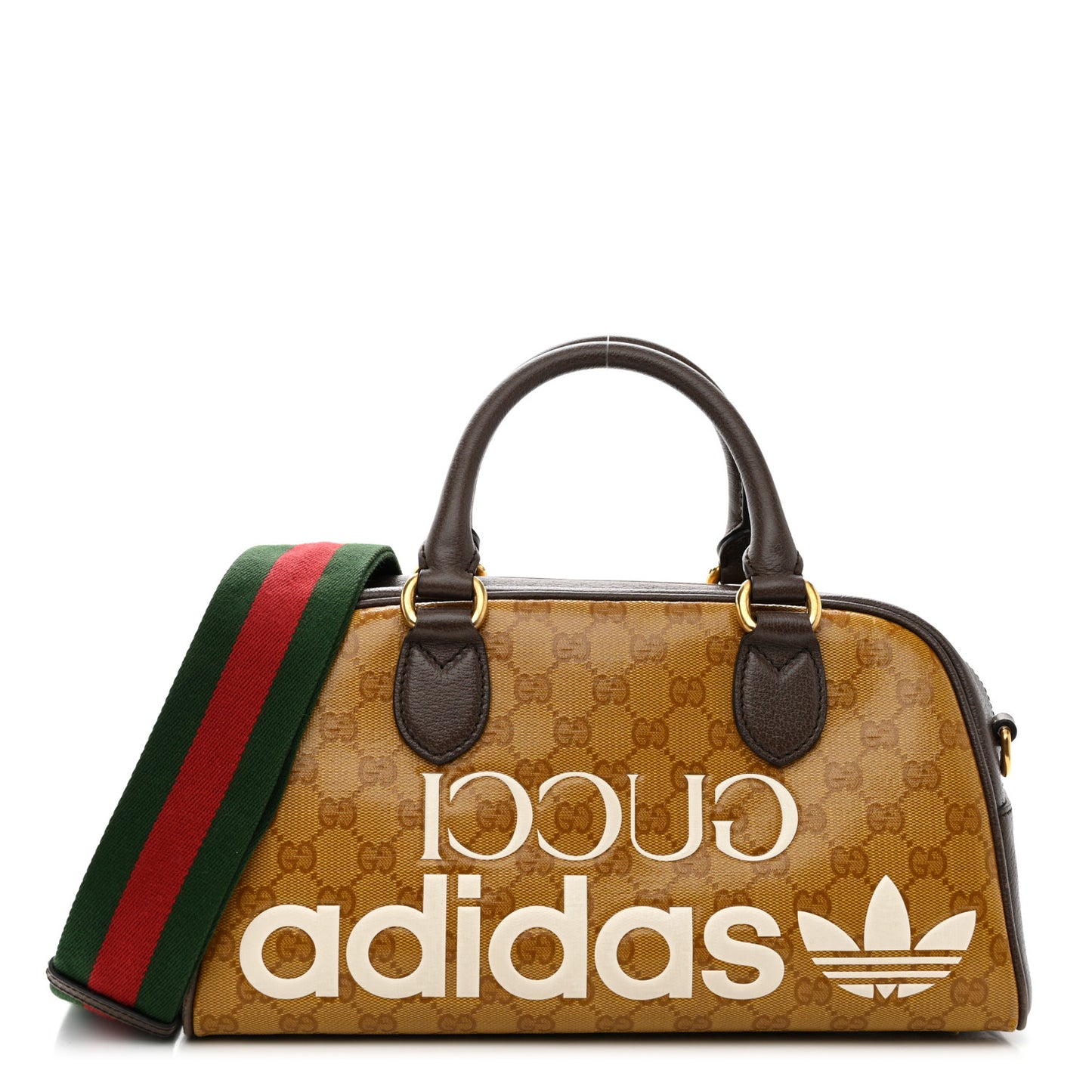 X ADIDAS Crystal Vintage Monogram Textured Dollar Calfskin Web Trefoil Logo Mini Bowling Bag Mid Natural Nut Off White New Acero