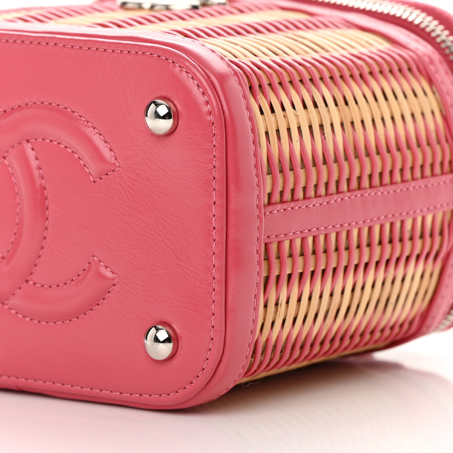 Calfskin Raffia Small Take Away Vanity Case Bag Pink Beige