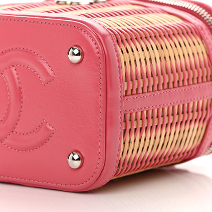 Chanel Calfskin Raffia Small Take Away Vanity Case Bag Pink Beige 10 of 11