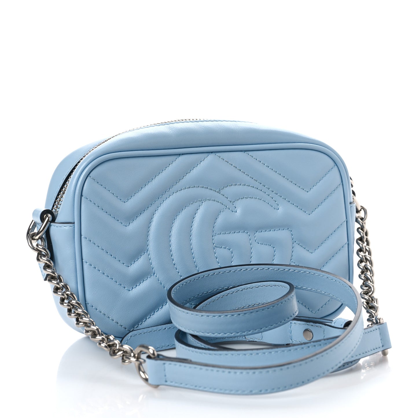Calfskin Matelasse Mini GG Marmont Chain Shoulder Bag Porcelain Light Blue