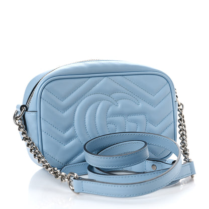 Gucci Calfskin Matelasse Mini GG Marmont Chain Shoulder Bag Porcelain Light Blue 3 of 11