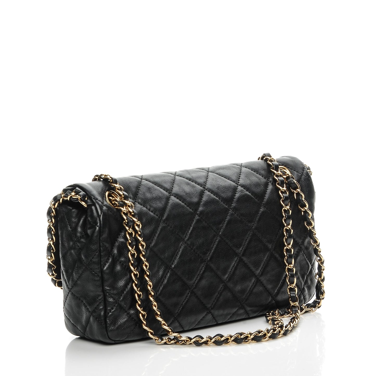 Calfskin Quilted Medium Chain Me Flap Black