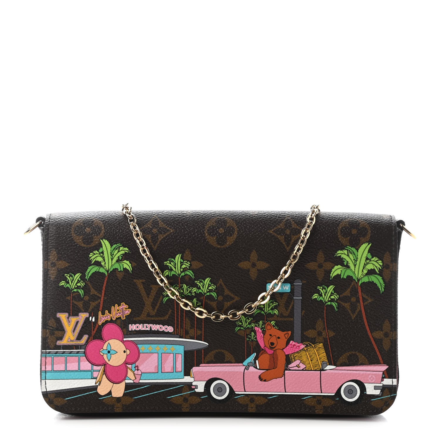 Louis Vuitton Monogram 2021 Christmas Animation Hollywood Pochette Felicie Chain Wallet Fuchsia 1 of 9