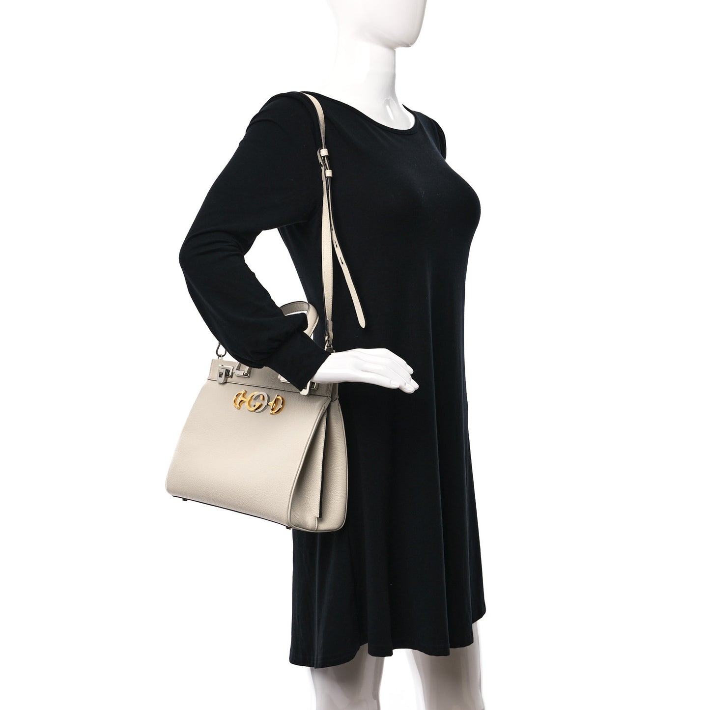 Grainy Calfskin Small Zumi Top Handle Bag Mystic White