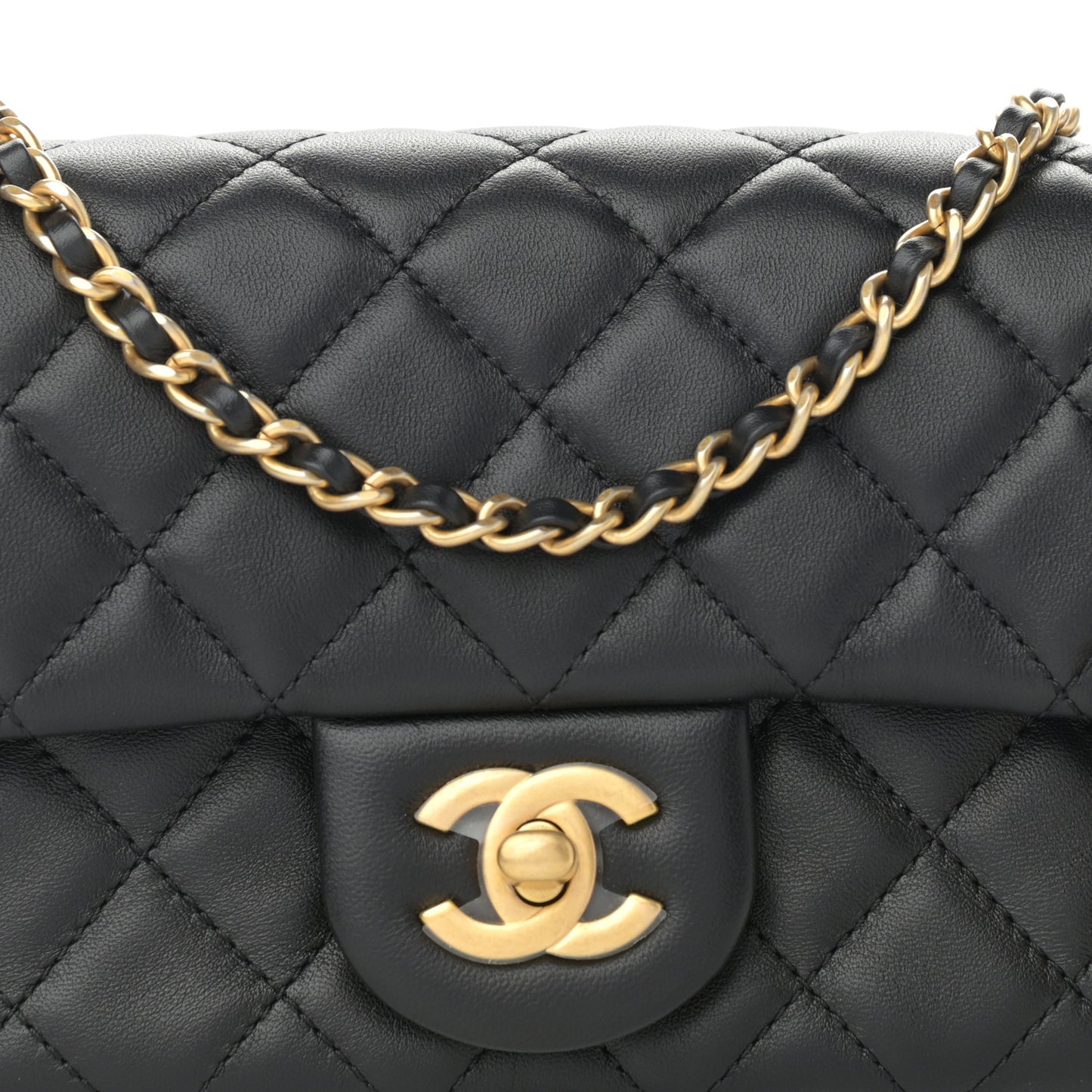 Lambskin Quilted Mini Rectangular Pearl Crush Flap Black