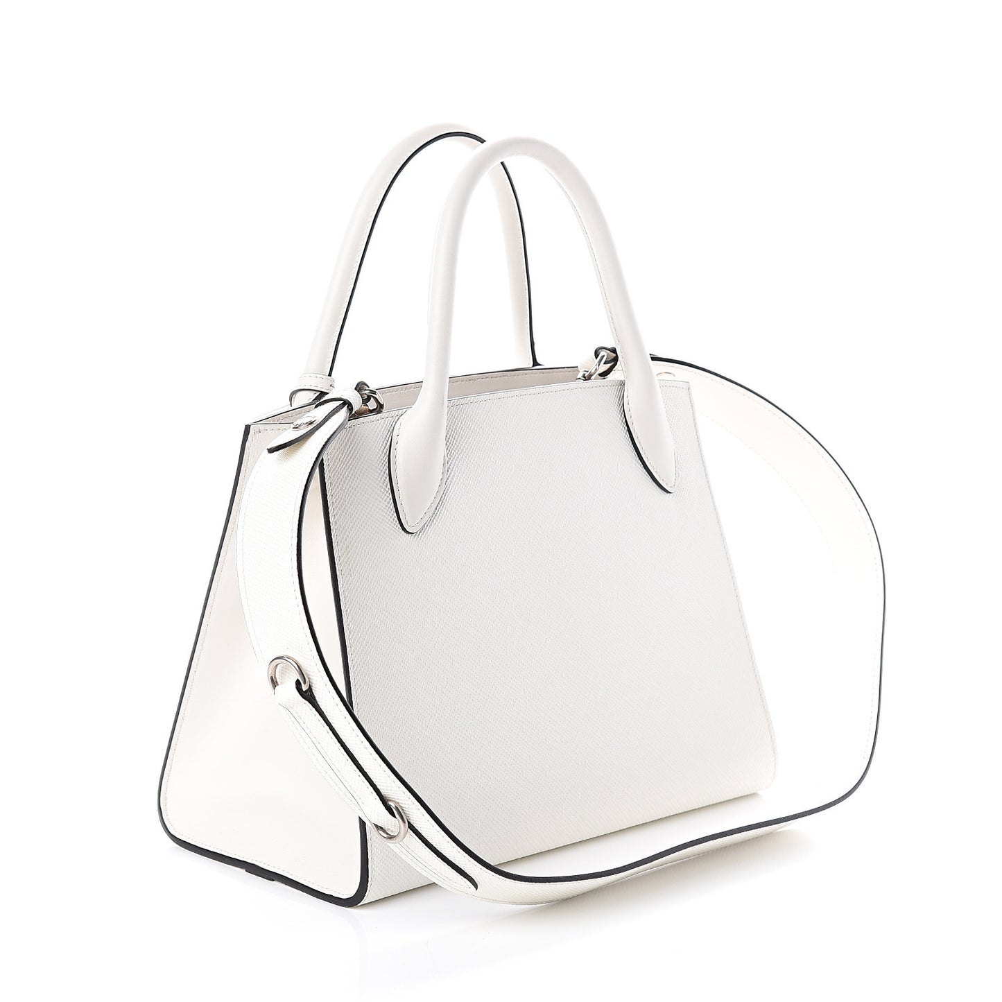 Saffiano Cuir Calfskin Small Monochrome Top Handle Tote White