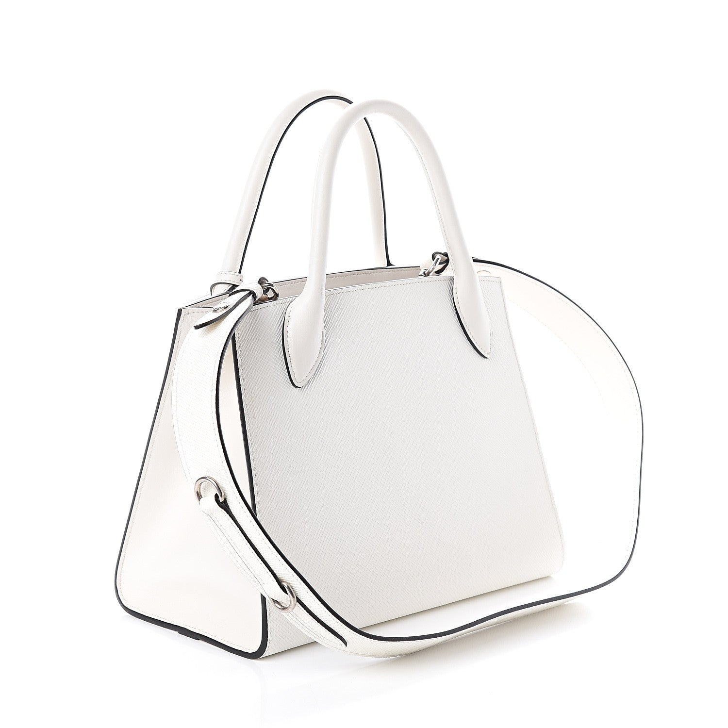 Prada Saffiano Cuir Calfskin Small Monochrome Top Handle Tote White 2 of 8