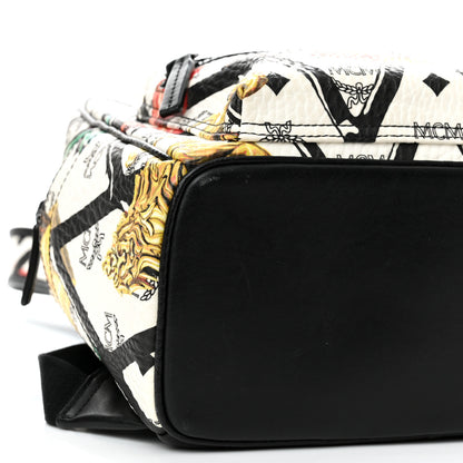 MCM Visetos Calfskin Motif Rombi Lion Printed Small Backpack White 8 of 9