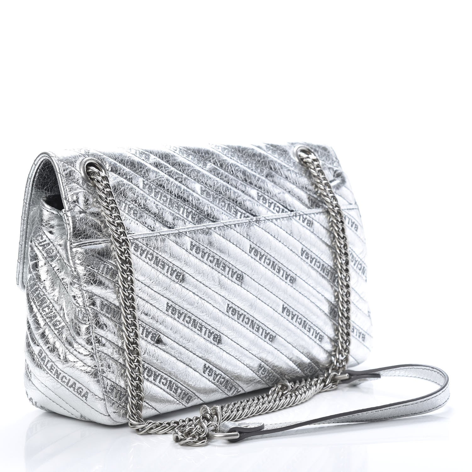Balenciaga Calfskin Logo Matelasse M BB Round Shoulder Bag Silver 3 of 13