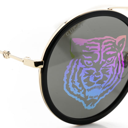 Gucci Metal Round Frame Tiger Print Sunglasses GG0061S Gold 8 of 8