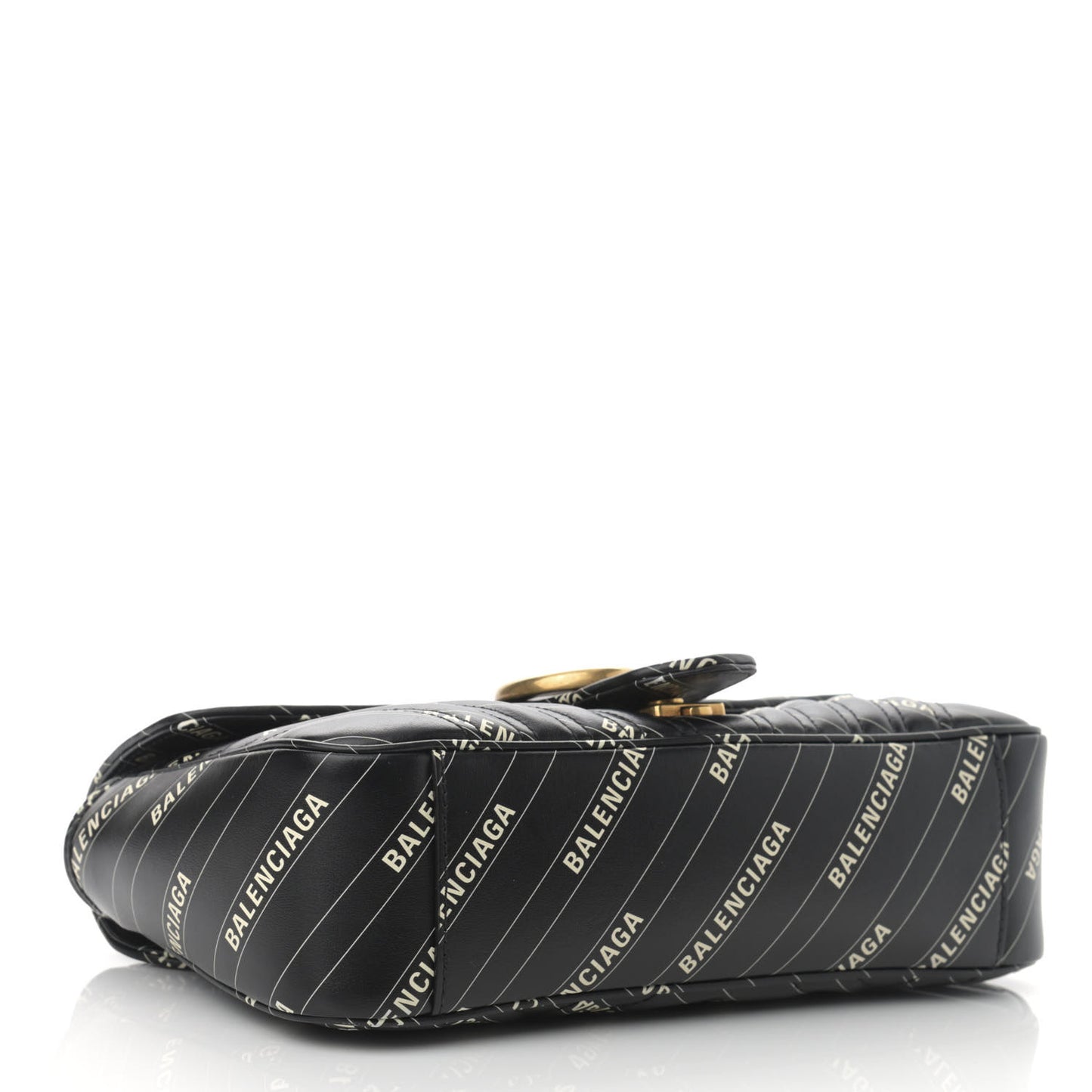 X BALENCIAGA Calfskin Matelasse Logo Print Small GG Marmont Shoulder Bag Black
