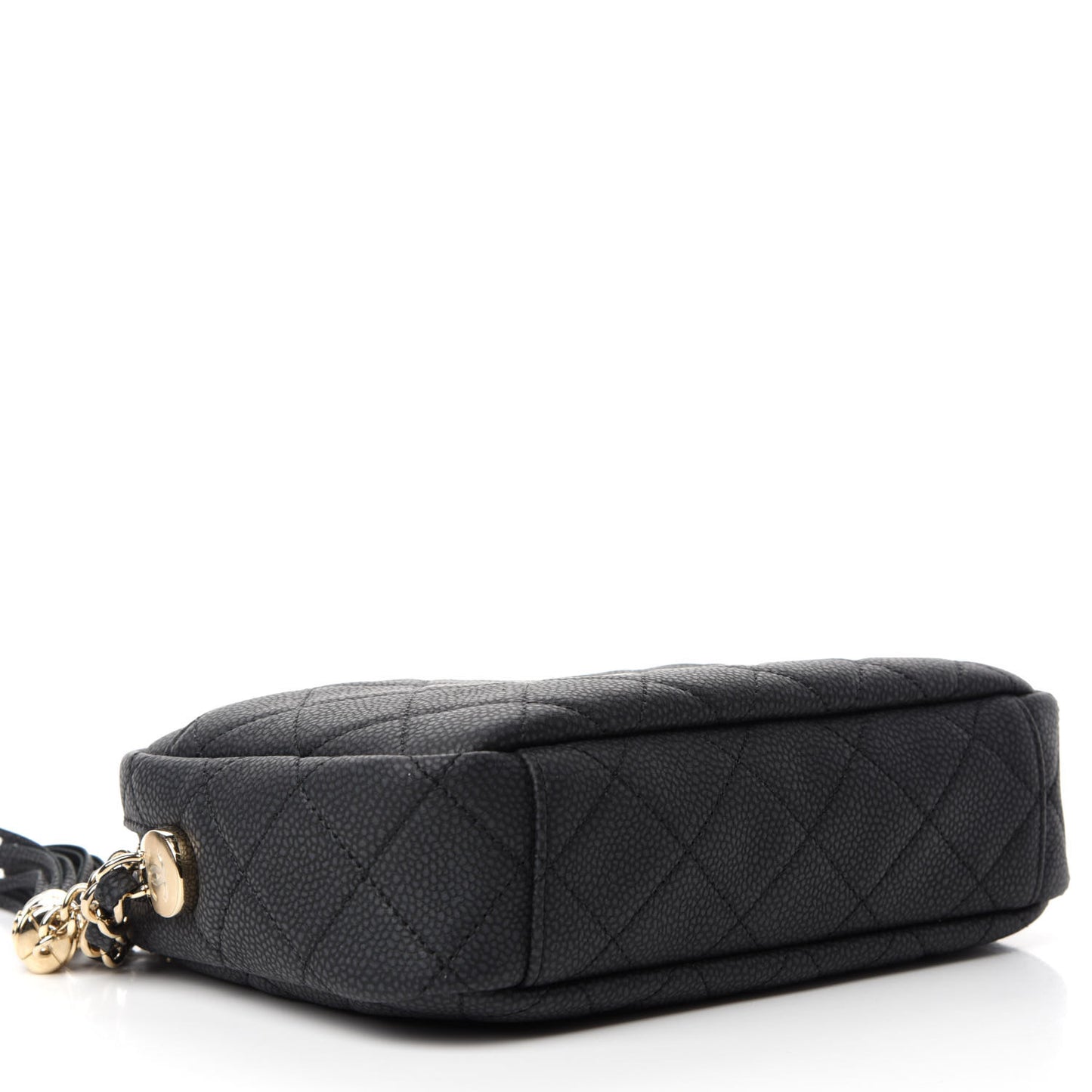 Iridescent Caviar Quilted Small Coco Tassel Camera Case Black