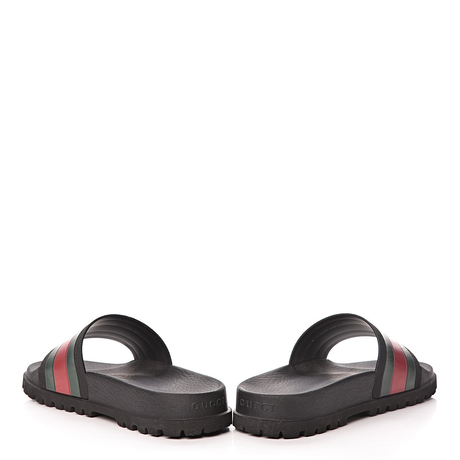 Gucci Rubber Web Mens Lug Sole Slide Sandals 6 Black Green Red 5 of 16