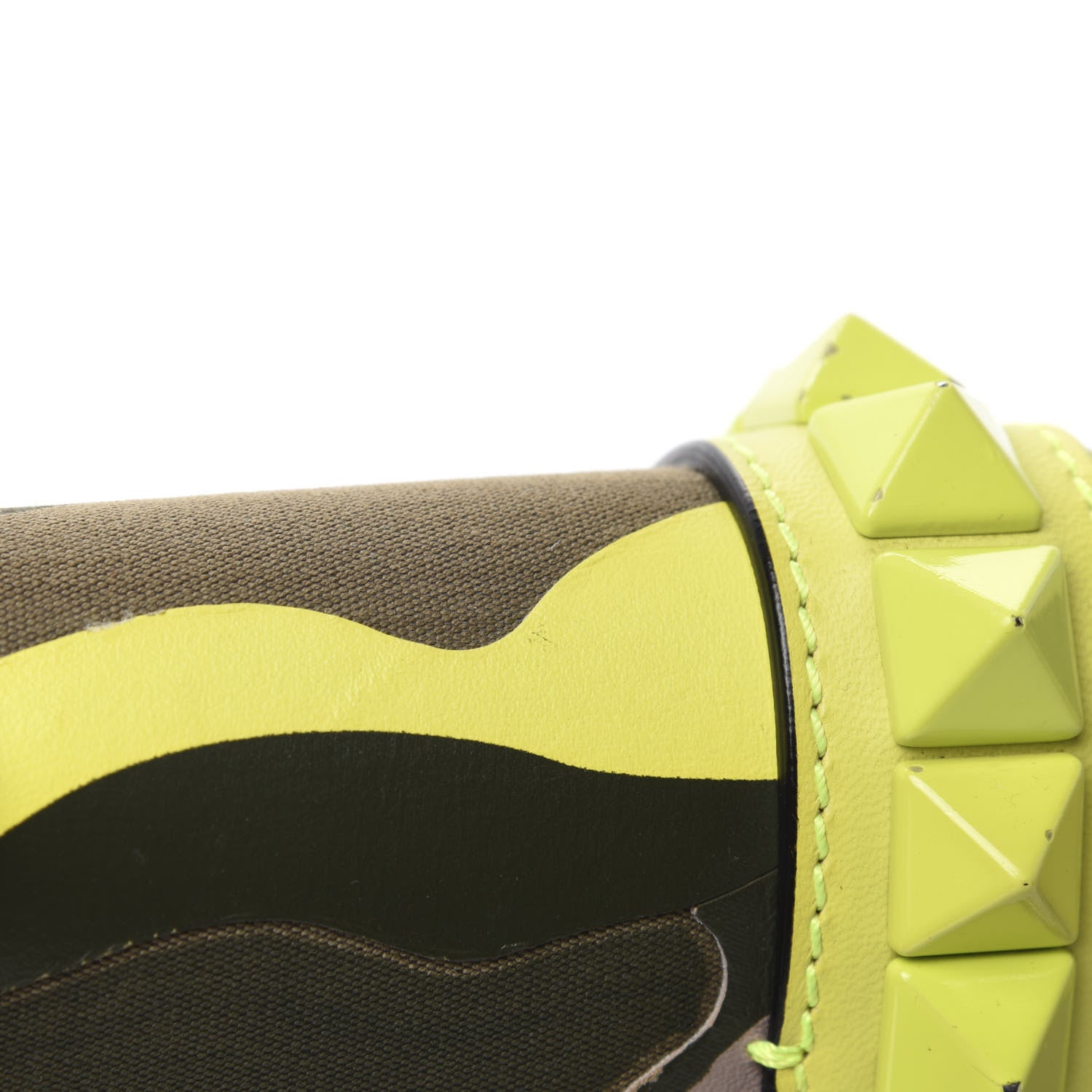 Valentino Garavani Nappa Canvas Camouflage Medium Glam Lock Rockstud Flap Fluo Yellow 12 of 14