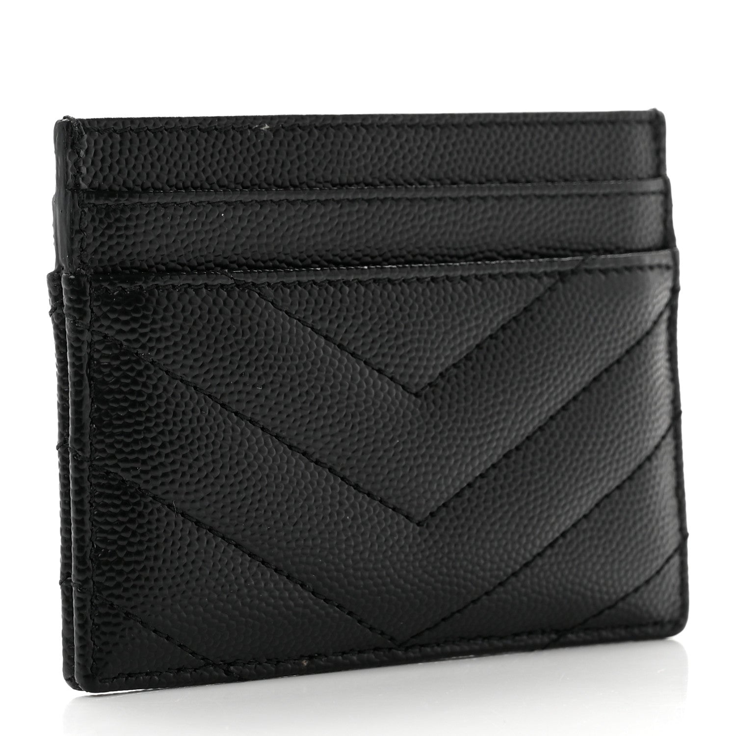 Saint Laurent Grain De Poudre Matelasse Chevron Monogram Credit Card Case Black 2 of 7