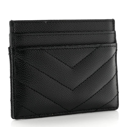 Saint Laurent Grain De Poudre Matelasse Chevron Monogram Credit Card Case Black 2 of 7