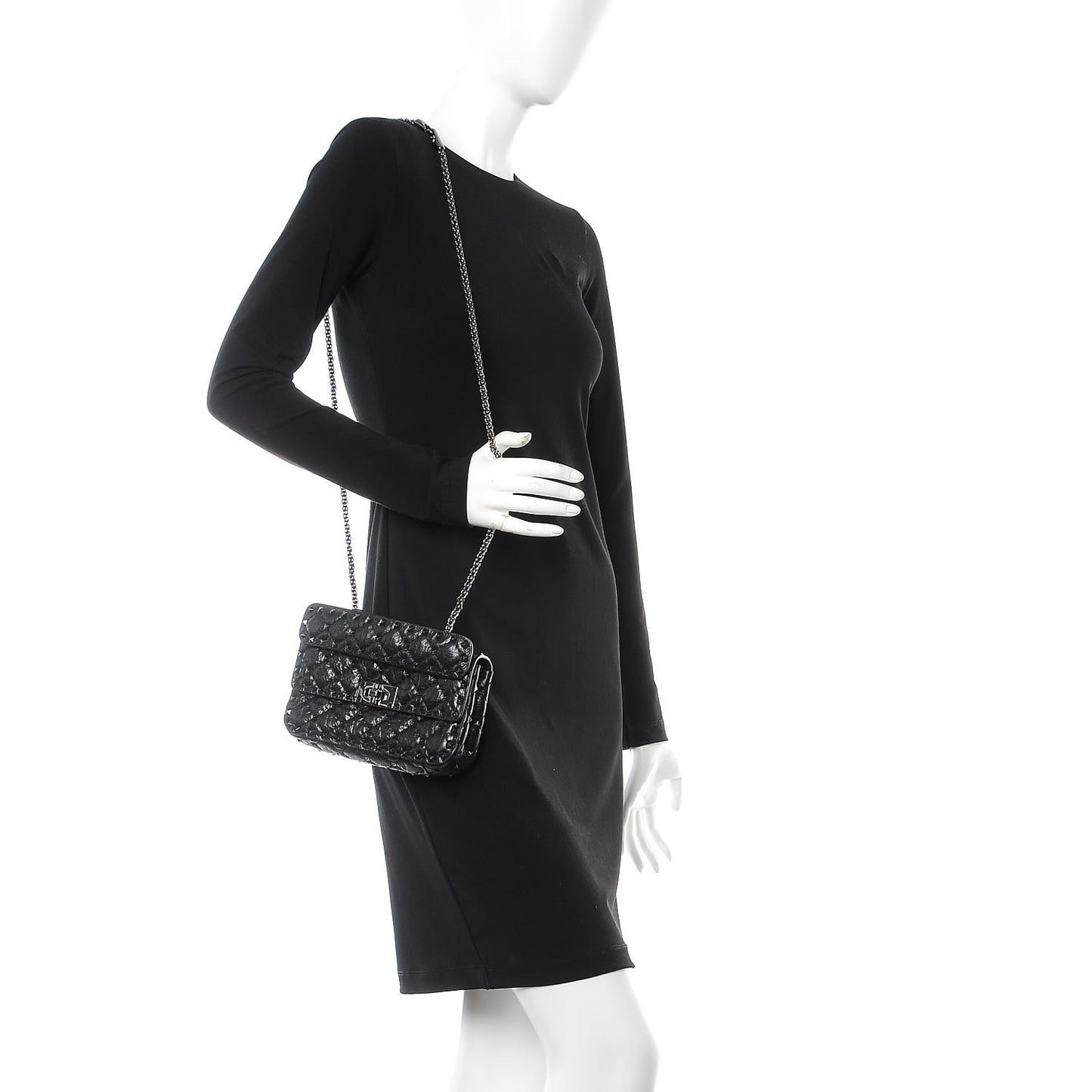 Craquele Nappa Small Rockstud Spike Shoulder Bag Black