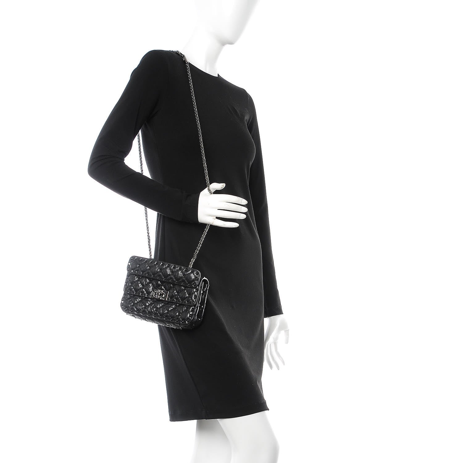 Valentino Garavani Craquele Nappa Small Rockstud Spike Shoulder Bag Black 2 of 8