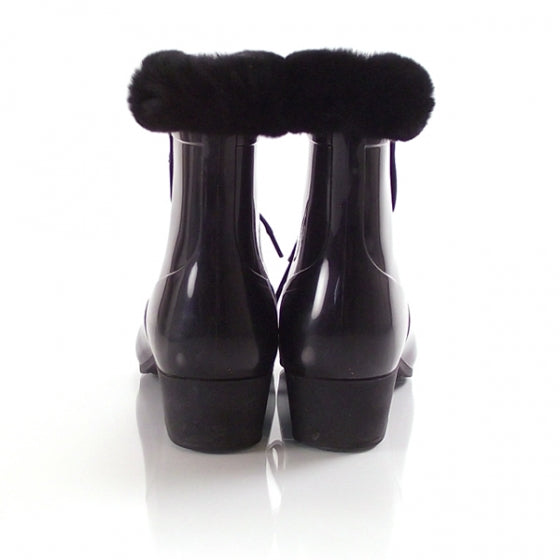 Fur Lined Vinyl Boots Black 38